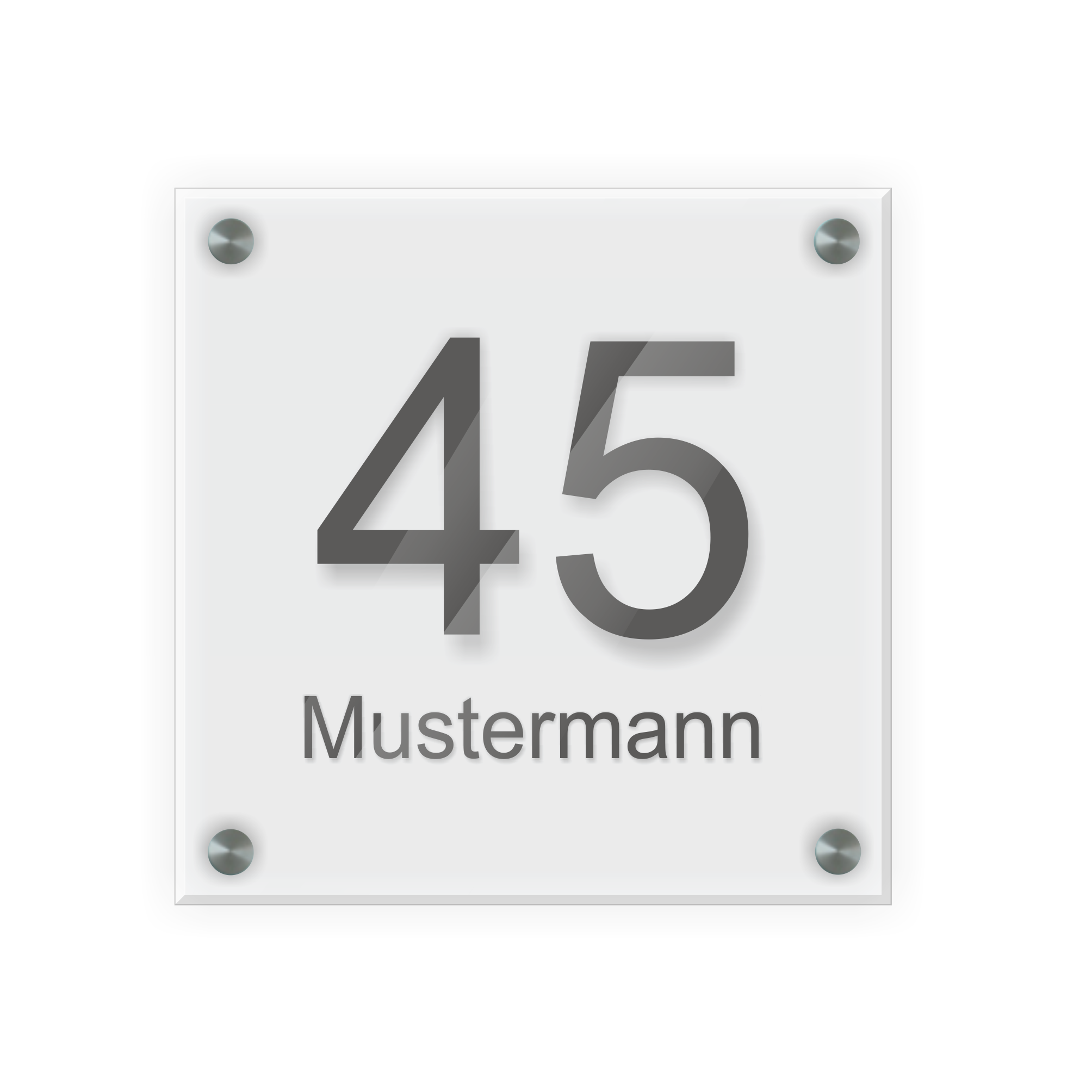 Personalisiertes Türschild | Design 1 |  Hausnummer und Wunschtext | aus Acrylglas 20x20 cm inkl. Aluminium-Abstandshalter   