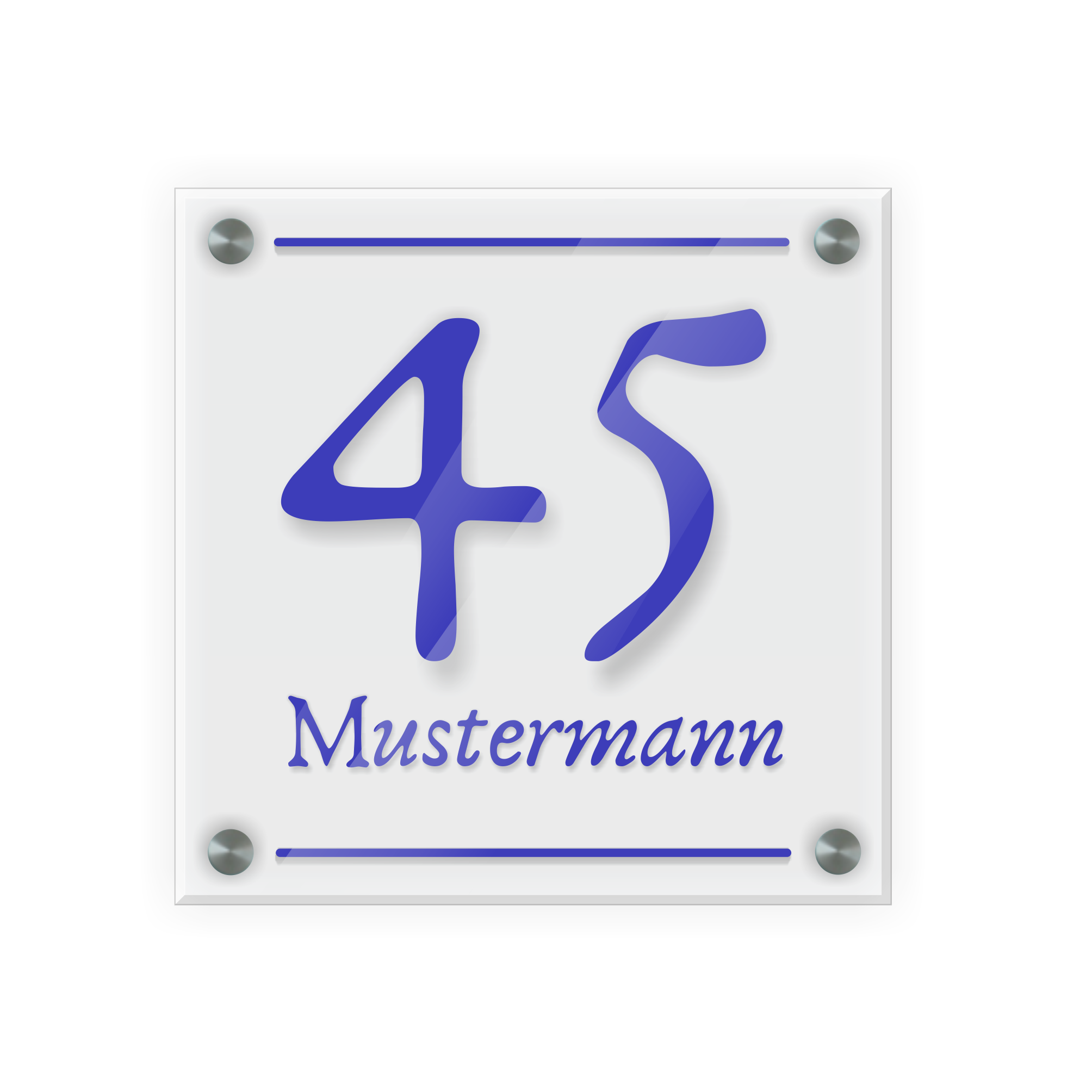 Personalisiertes Türschild | Design 3 |  Hausnummer und Wunschtext | aus Acrylglas 20x20 cm inkl. Aluminium-Abstandshalter   