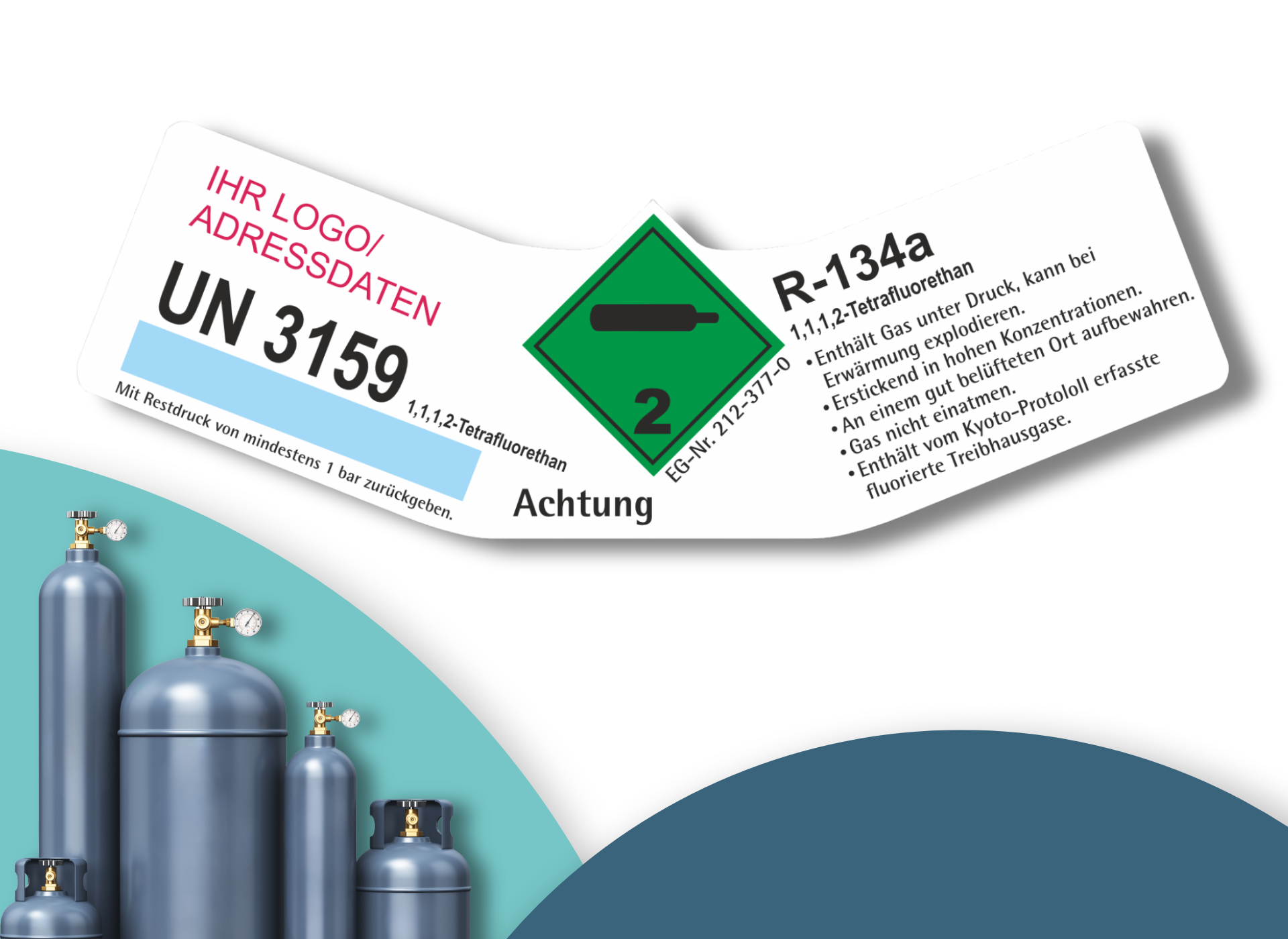 Kältemittel Gemisch R134 A UN 3159 | Gefahrgut Kennzeichnung Aufkleber | ADR & DIN EN ISO | Personalisierung
