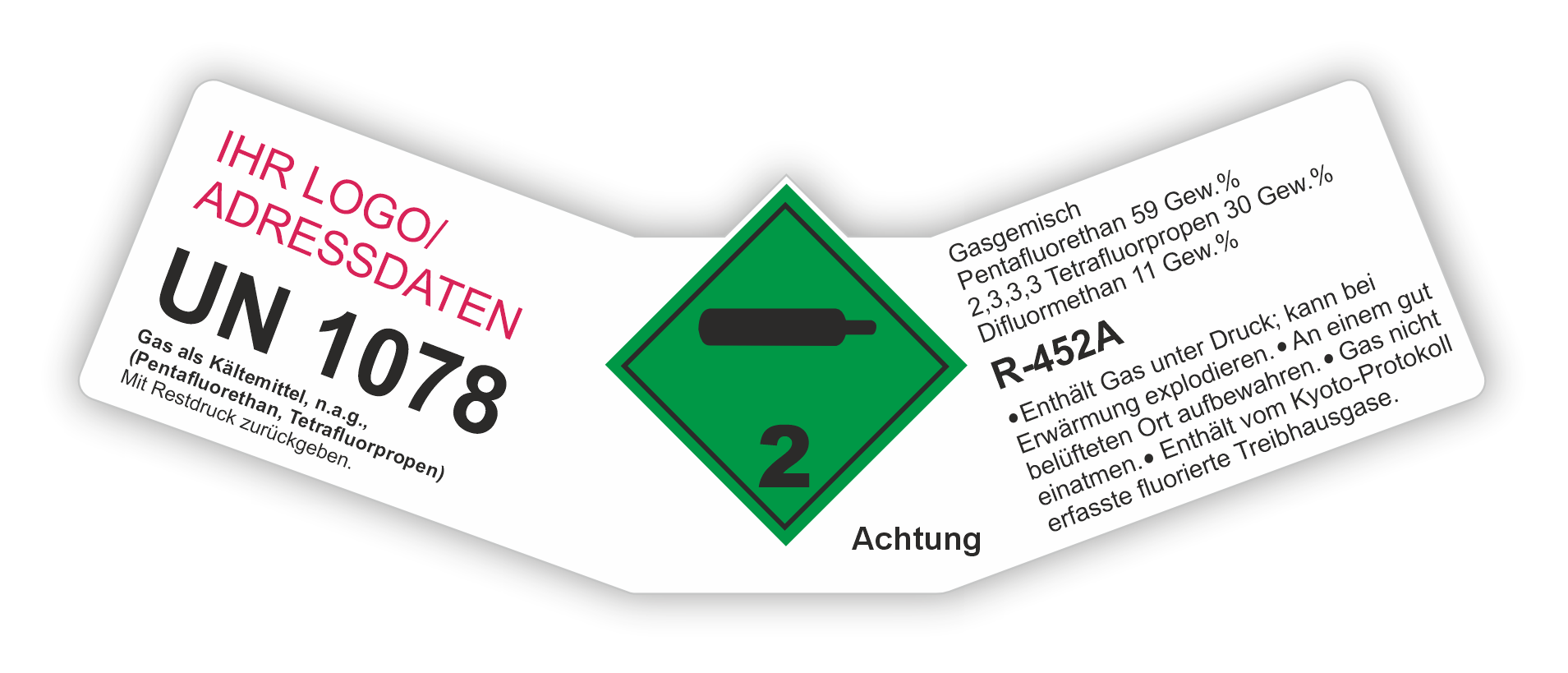 Kältemittel Gemisch R-452A | Gefahrgut Aufkleber Set | Personalisierte & Zertifizierte Kennzeichnung 