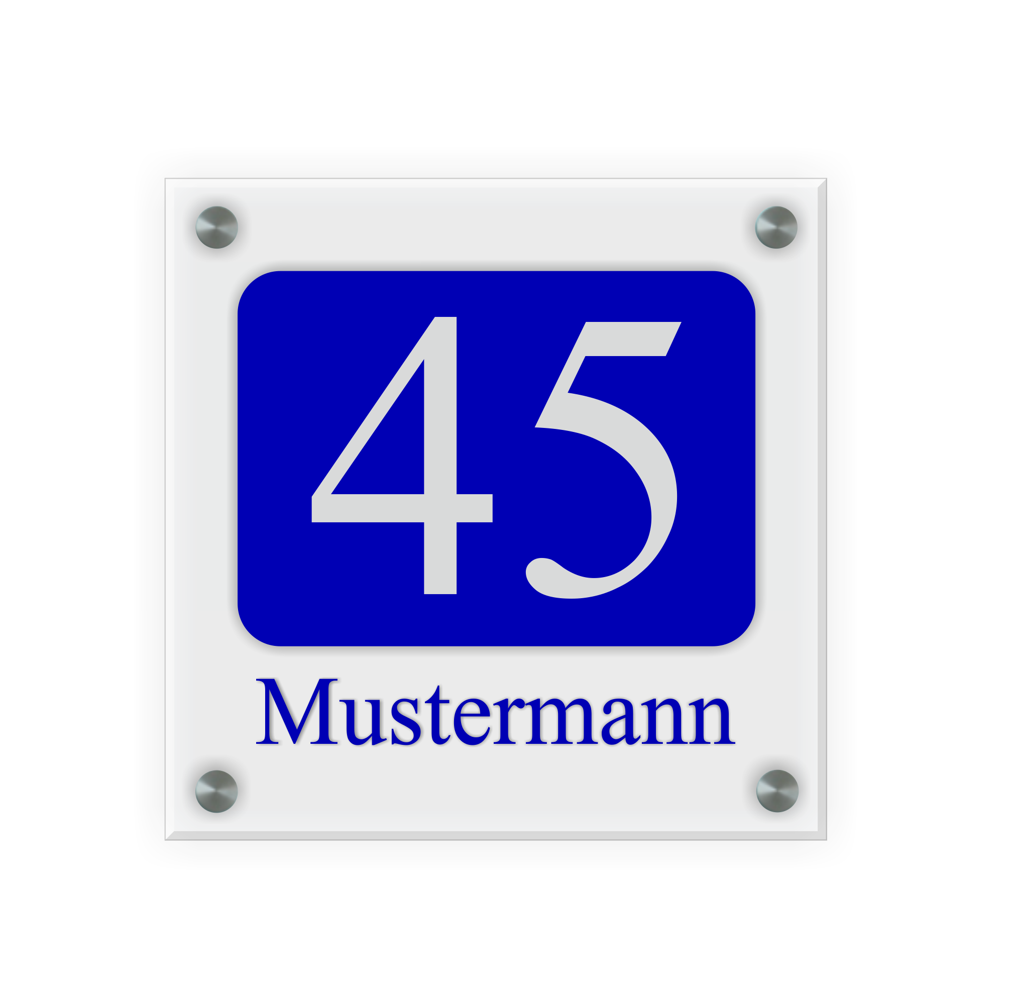 Personalisiertes Türschild | Design 7 |  Hausnummer und Wunschtext | aus Acrylglas 20x20 cm inkl. Aluminium-Abstandshalter 