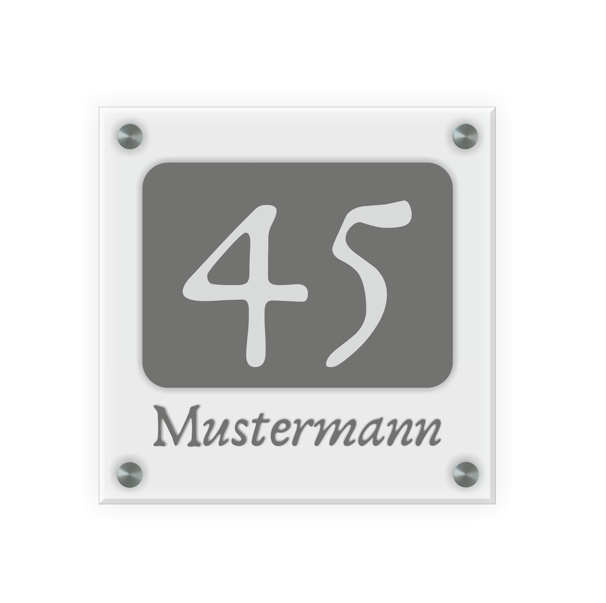 Personalisiertes Türschild | Design 7 |  Hausnummer und Wunschtext | aus Acrylglas 20x20 cm inkl. Aluminium-Abstandshalter 