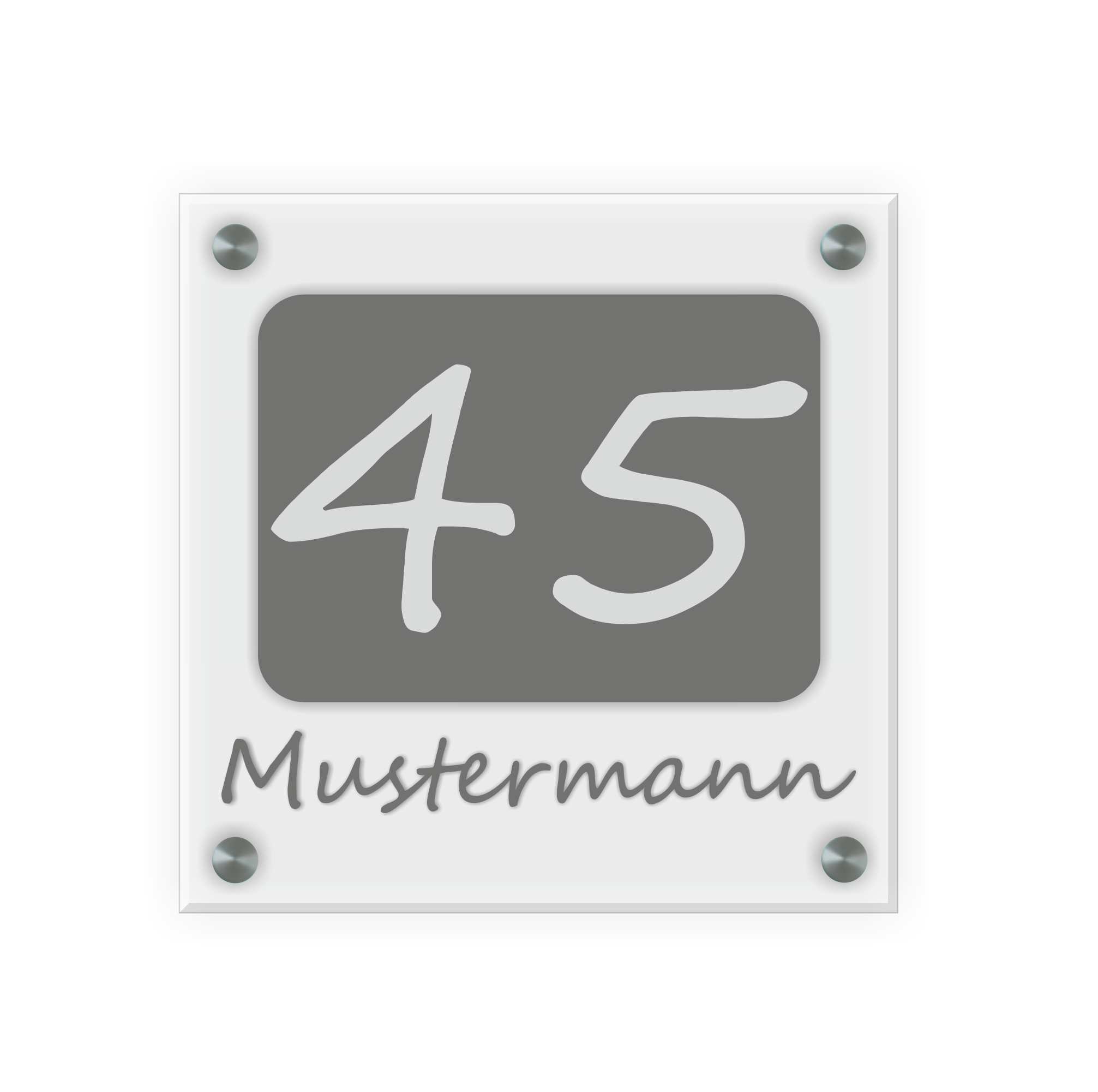 Personalisiertes Türschild | Design 7 |  Hausnummer und Wunschtext | aus Acrylglas 20x20 cm inkl. Aluminium-Abstandshalter 