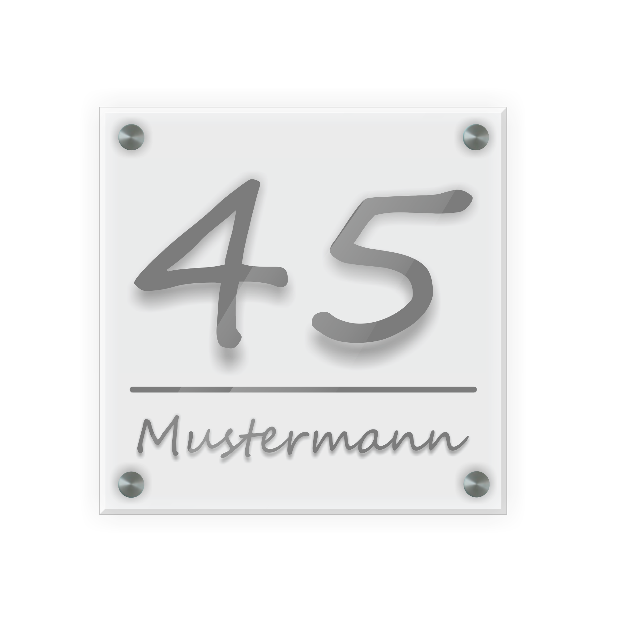 Personalisiertes Türschild | Design 2 |  Hausnummer und Wunschtext | aus Acrylglas 20x20 cm inkl. Aluminium-Abstandshalter   