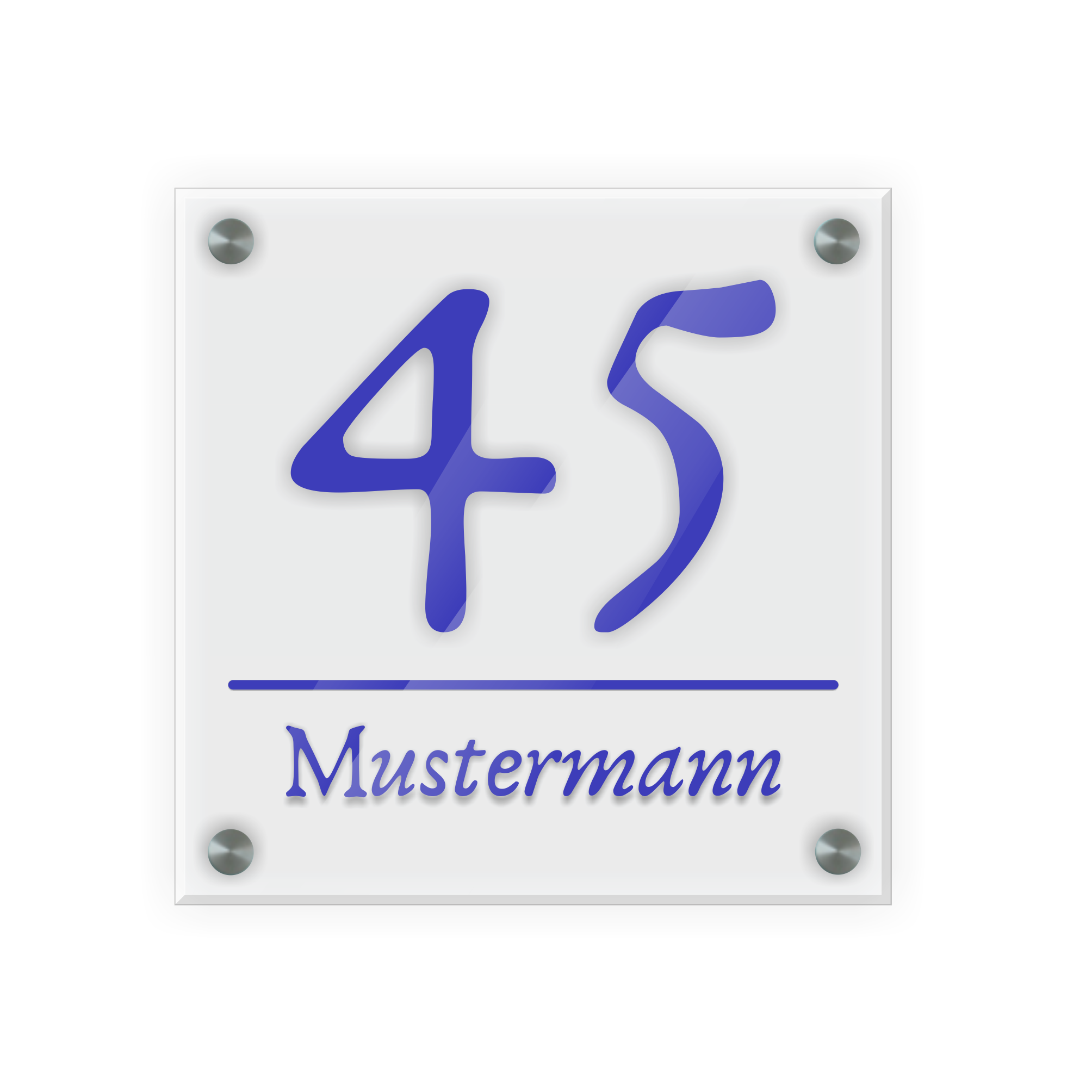 Personalisiertes Türschild | Design 2 |  Hausnummer und Wunschtext | aus Acrylglas 20x20 cm inkl. Aluminium-Abstandshalter   