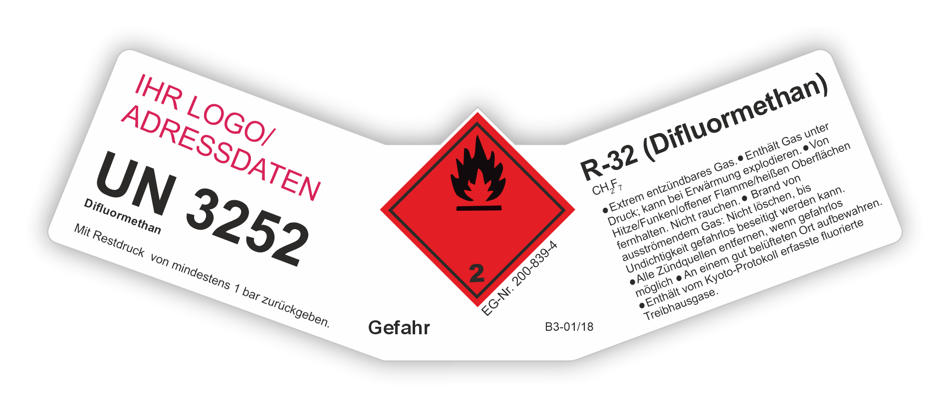 R-32 Difluarmethan | Gefahrgut Aufkleber Set | Personalisierte & Zertifizierte Kennzeichnung 