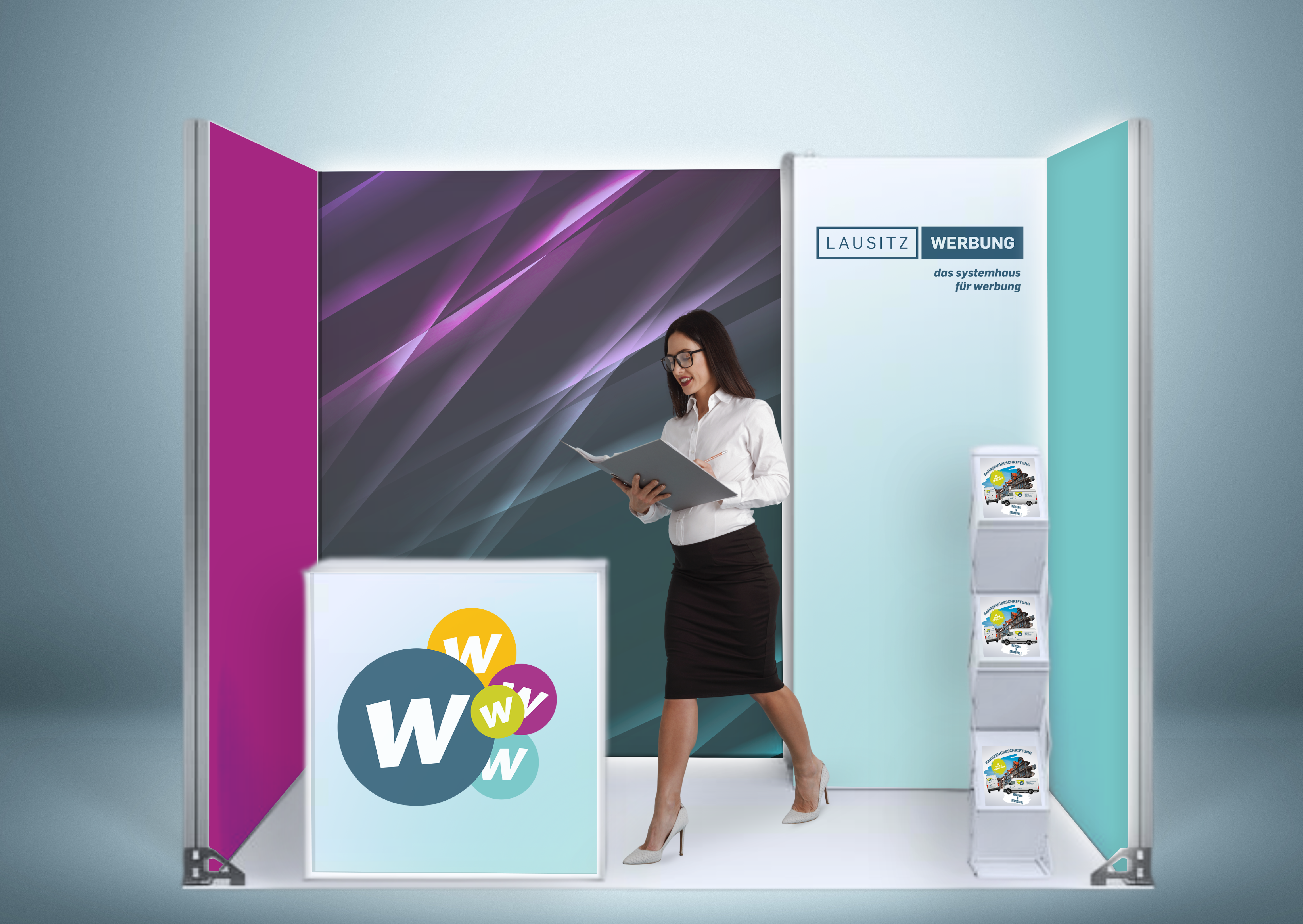 Messestand System München 316 x 304 cm | werkzeugfrei, hinterbeleuchtet | perfekt für Messeauftritt