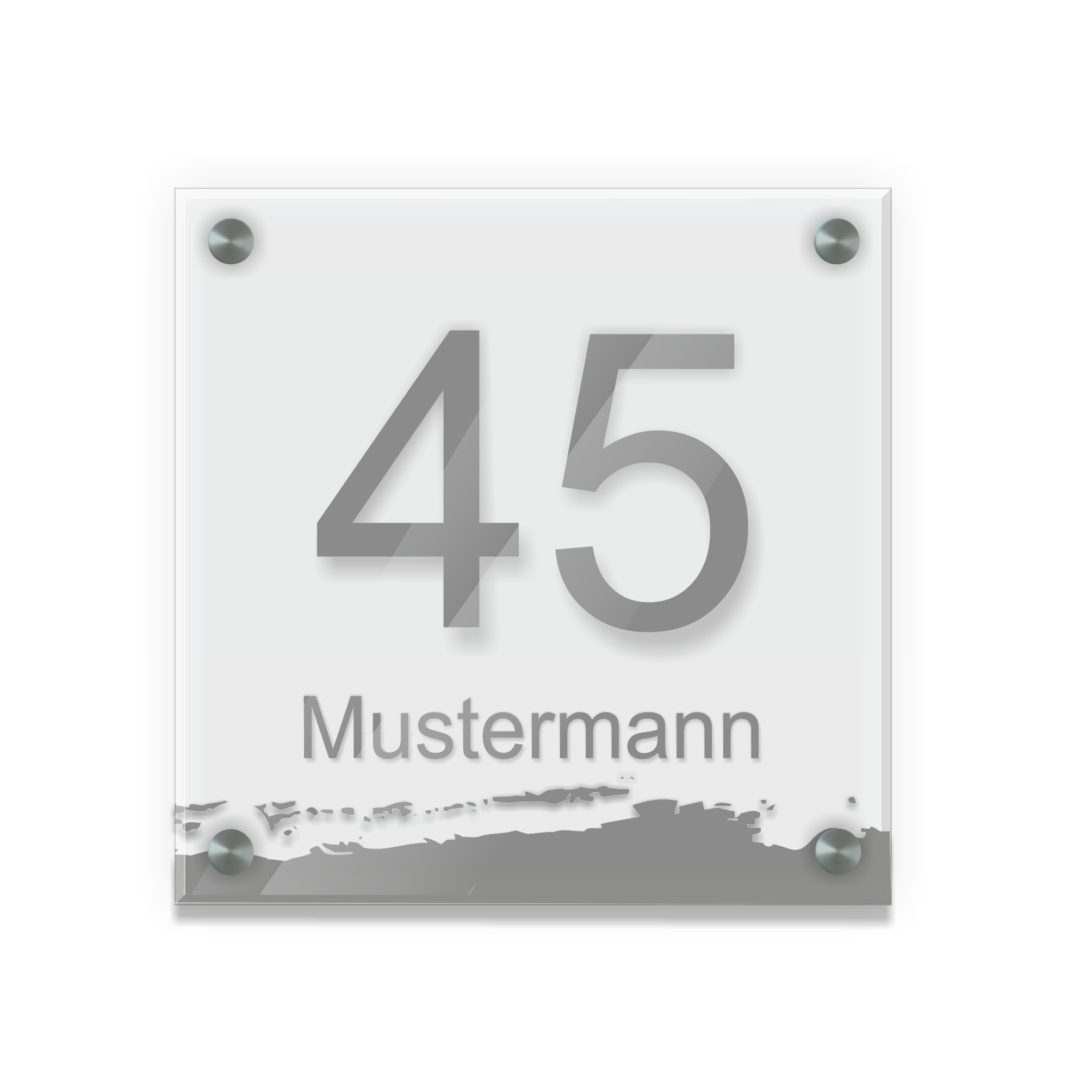 Personalisiertes Türschild | Design 6 |  Hausnummer und Wunschtext | aus Acrylglas 20x20 cm inkl. Aluminium-Abstandshalter   
