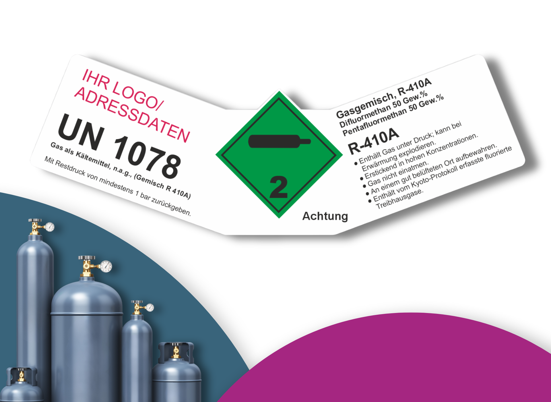 Kältemittel Gemisch R-410A UN 1078 | Gefahrgut Kennzeichnung Aufkleber | ADR & DIN EN ISO | Personalisierung