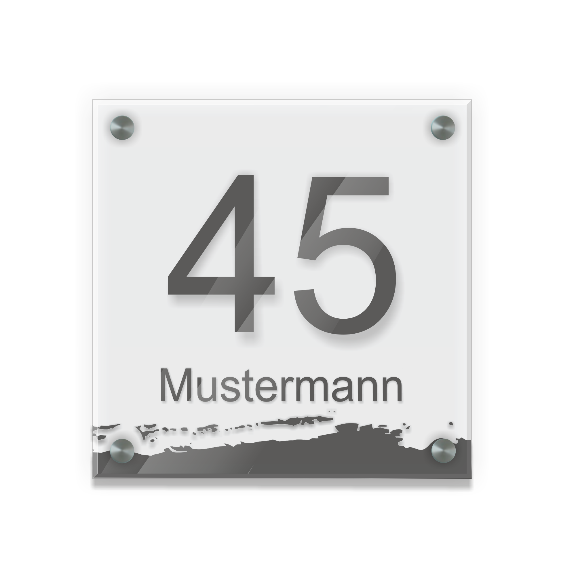 Personalisiertes Türschild | Design 6 |  Hausnummer und Wunschtext | aus Acrylglas 20x20 cm inkl. Aluminium-Abstandshalter   