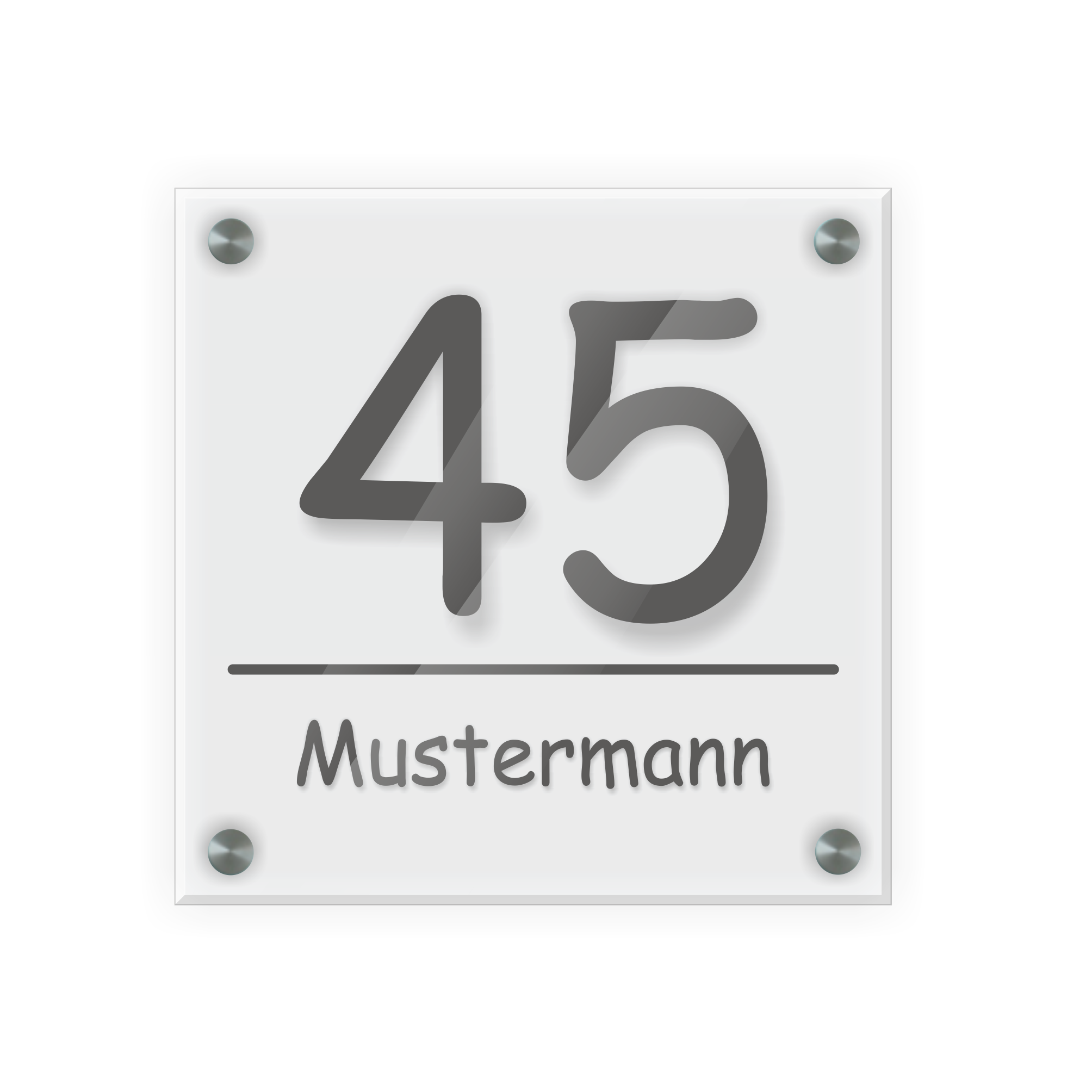 Personalisiertes Türschild | Design 2 |  Hausnummer und Wunschtext | aus Acrylglas 20x20 cm inkl. Aluminium-Abstandshalter   