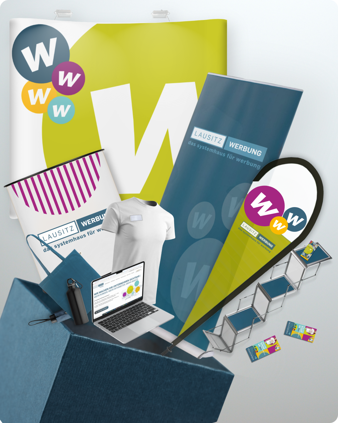 Messe Paket Erfolgssystem: Mobiler Messestand  inkl. Entwürfe und Digitale Messe-Infoseite mit QR-Code (Landingpage)