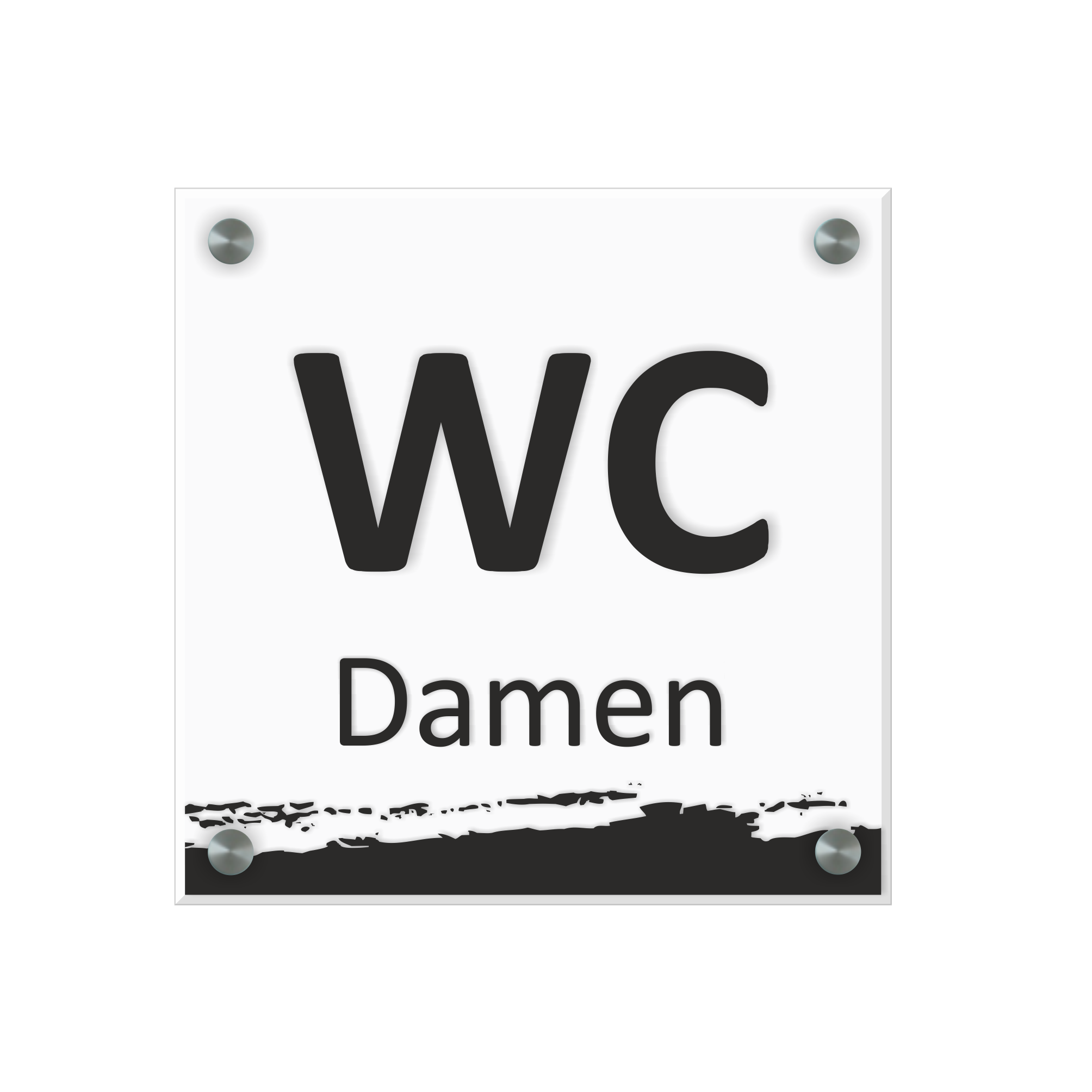 WC Schild Damen Design B | 15 cm x 15 cm Glas | Weiß, Schwarz, Anthrazit | mit / ohne Abstandshaltern