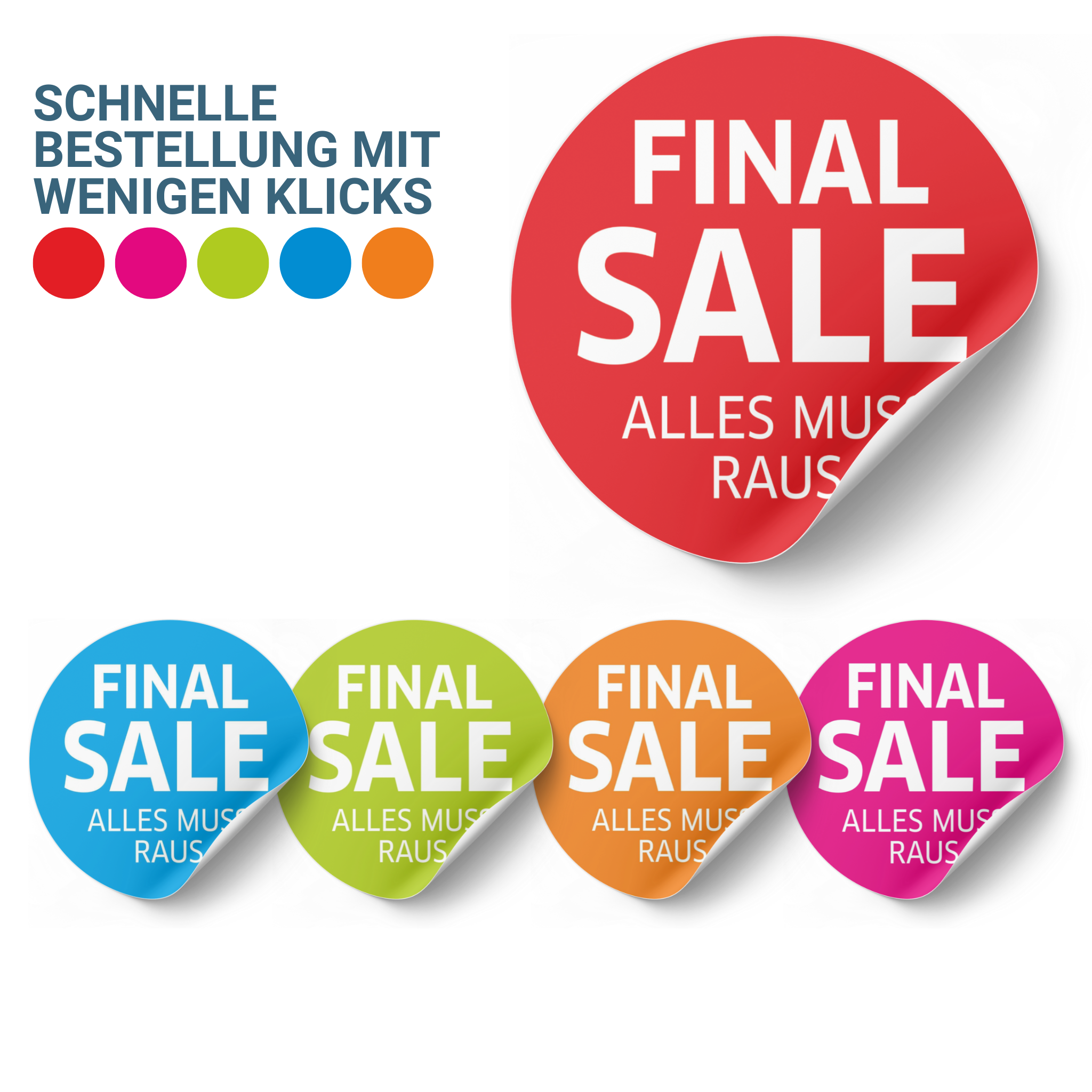 Final Sale , alles muss raus | Aufkleber fürs Schaufenster | Ø 20-90 cm | rot, rosa, orange, blau, grün