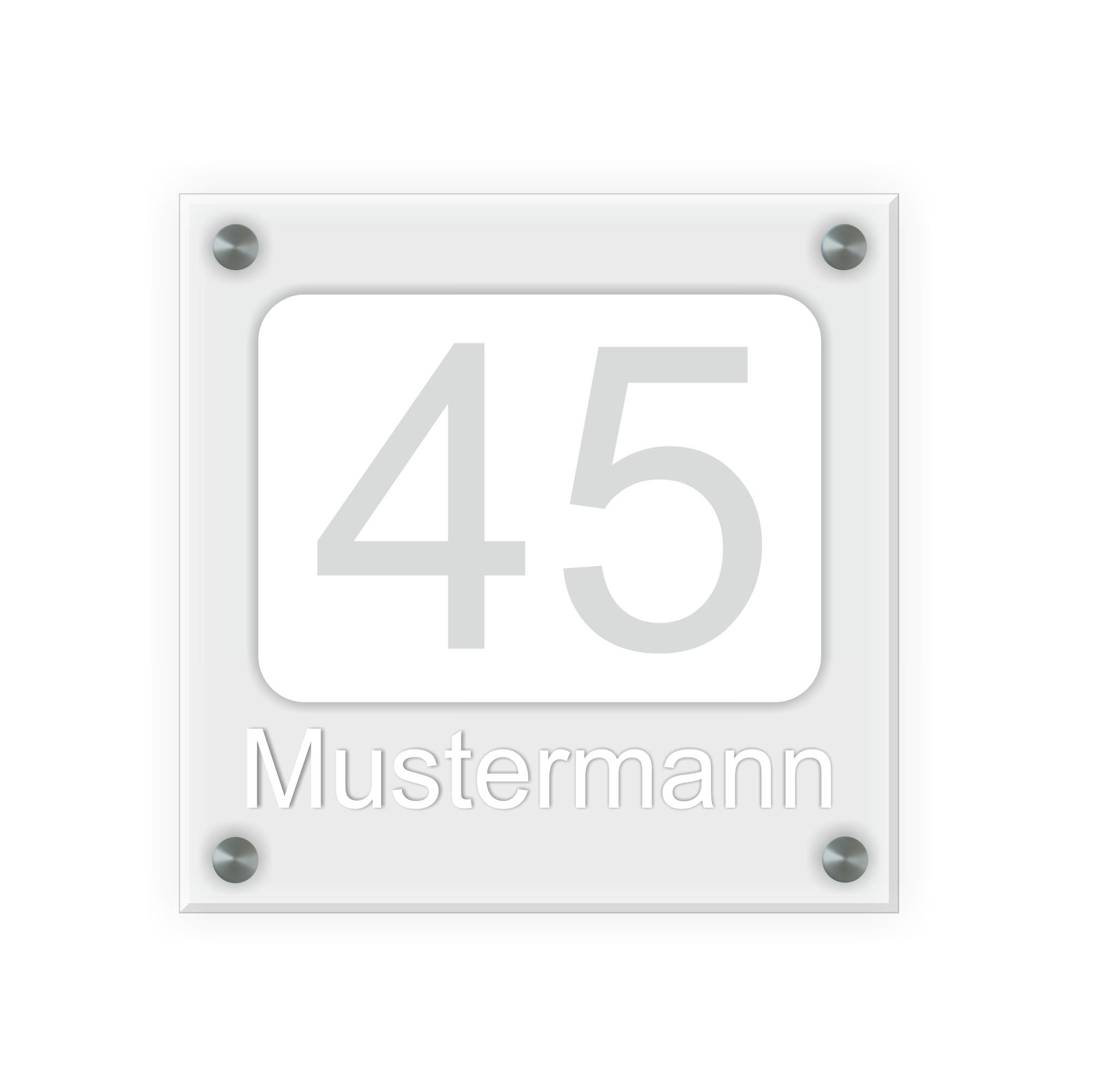 Personalisiertes Türschild | Design 7 |  Hausnummer und Wunschtext | aus Acrylglas 20x20 cm inkl. Aluminium-Abstandshalter 