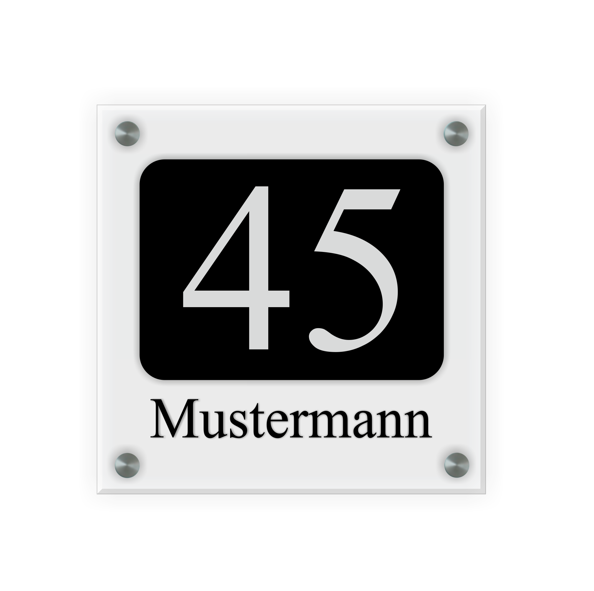 Personalisiertes Türschild | Design 7 |  Hausnummer und Wunschtext | aus Acrylglas 20x20 cm inkl. Aluminium-Abstandshalter 