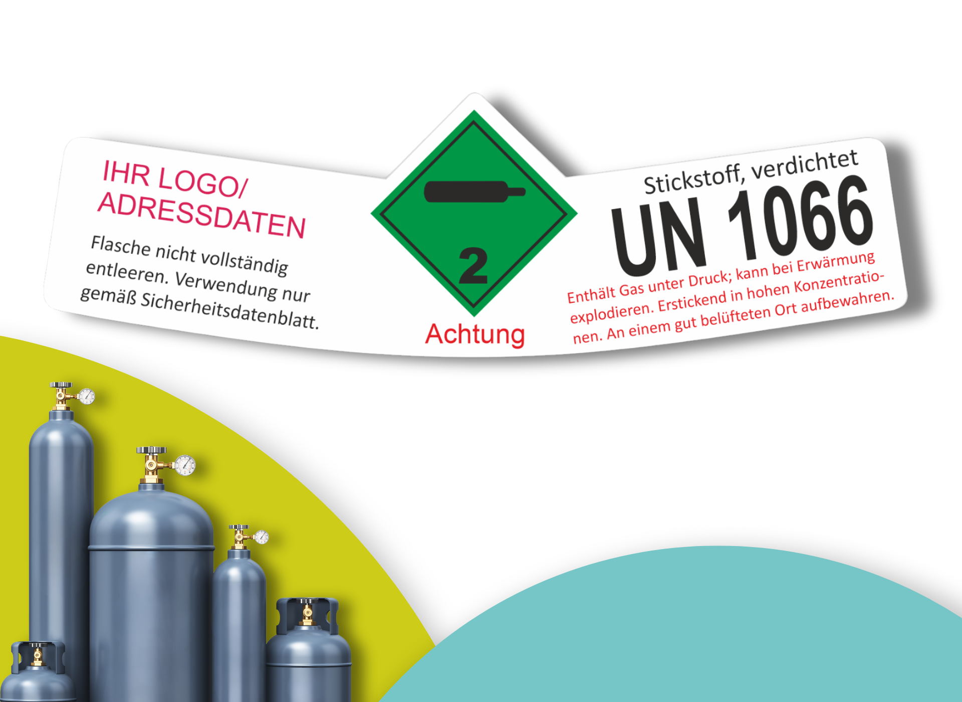 Stickstoff verdichtet UN 1066 mit 1 Symbol  | Gefahrgut Kennzeichnung Aufkleber | ADR & DIN EN ISO | Personalisierung