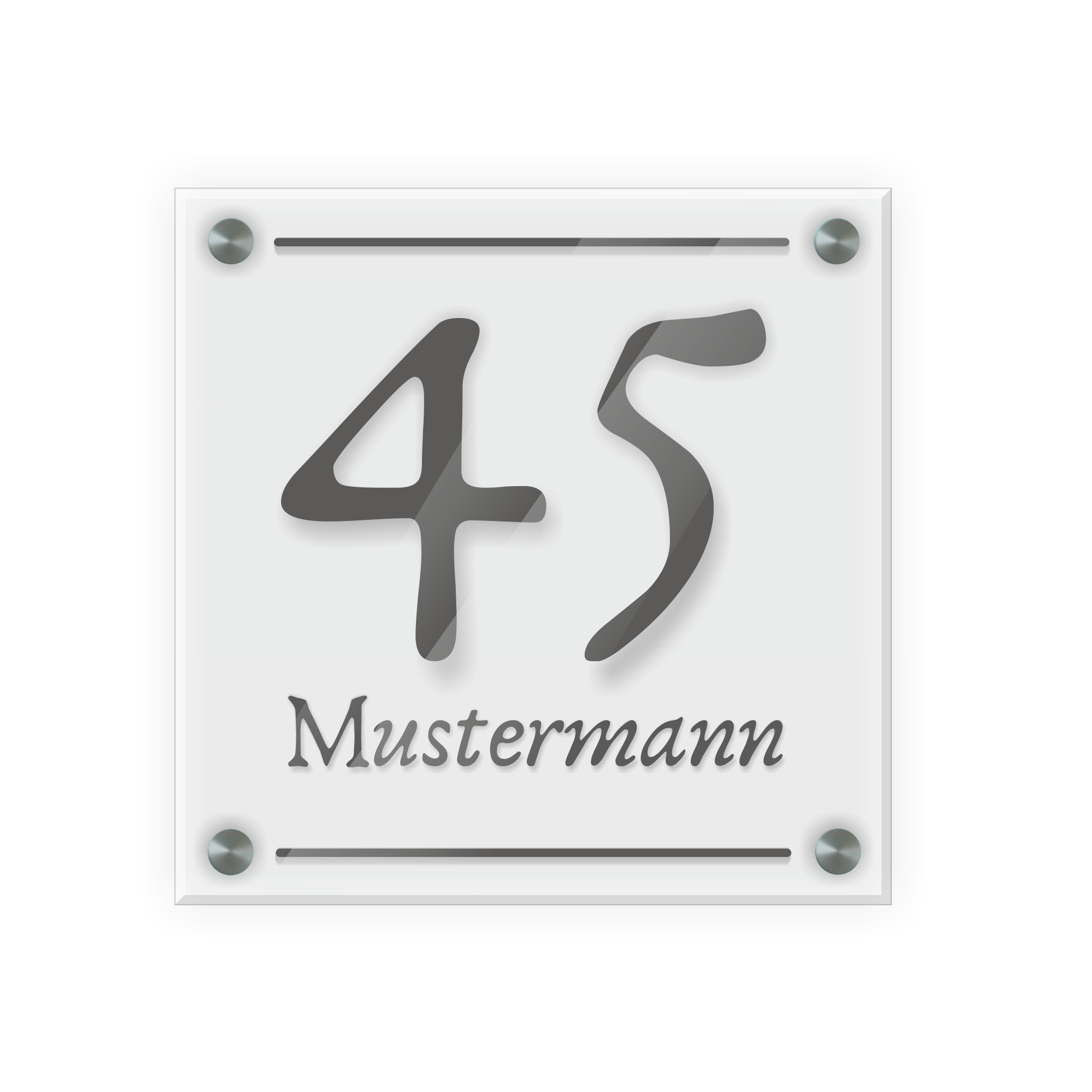 Personalisiertes Türschild | Design 3 |  Hausnummer und Wunschtext | aus Acrylglas 20x20 cm inkl. Aluminium-Abstandshalter   