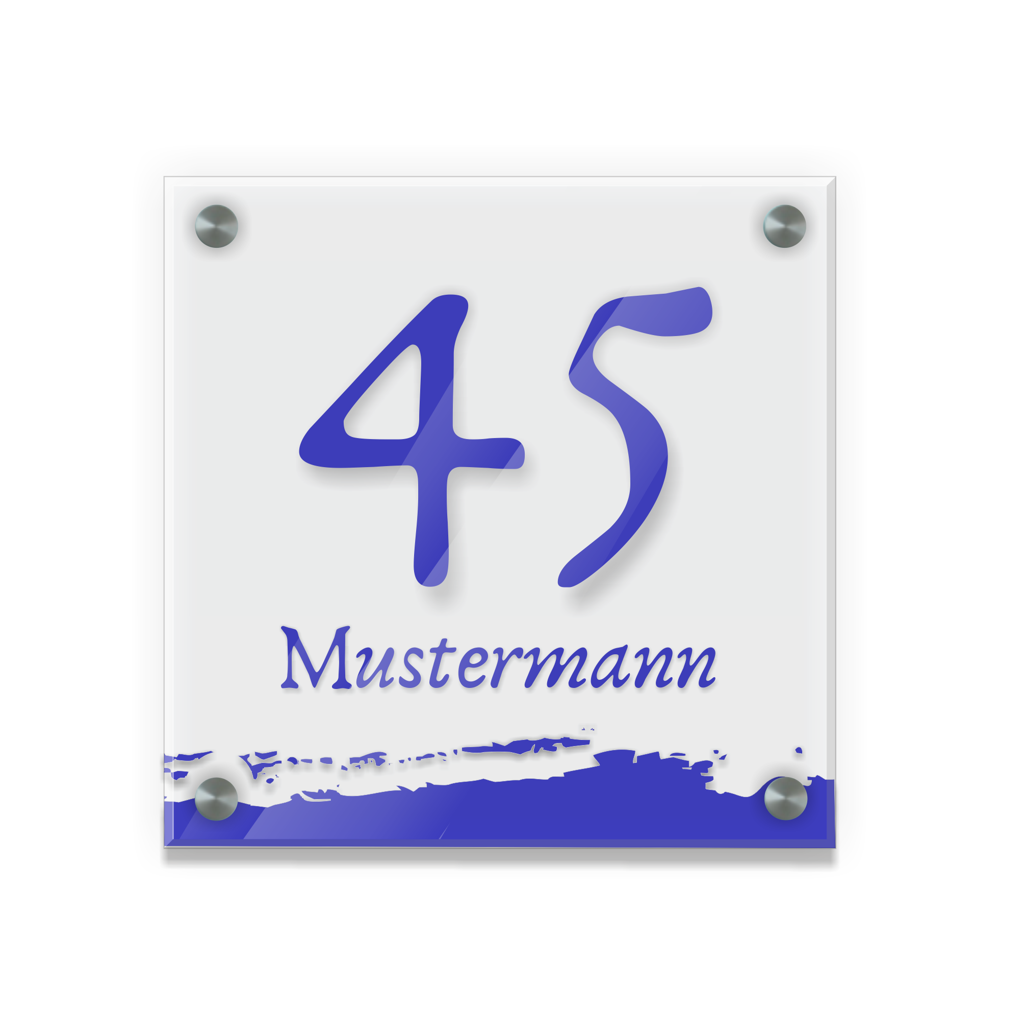 Personalisiertes Türschild | Design 6 |  Hausnummer und Wunschtext | aus Acrylglas 20x20 cm inkl. Aluminium-Abstandshalter   