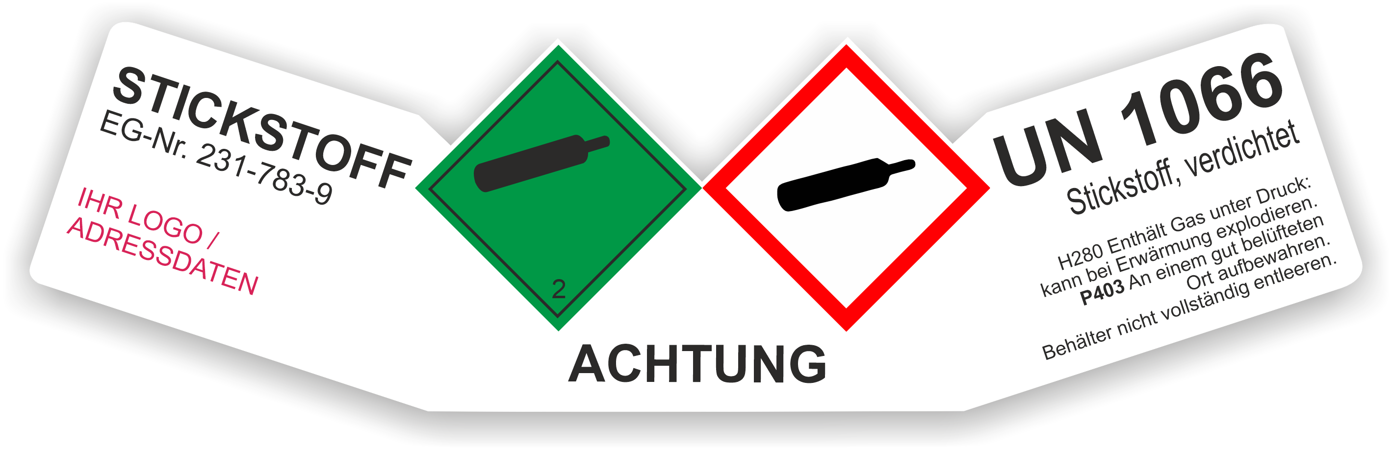 Stickstoff verdichtet| Gefahrgut Aufkleber Set mit 2 Symbole | Personalisierte & Zertifizierte Kennzeichnung 