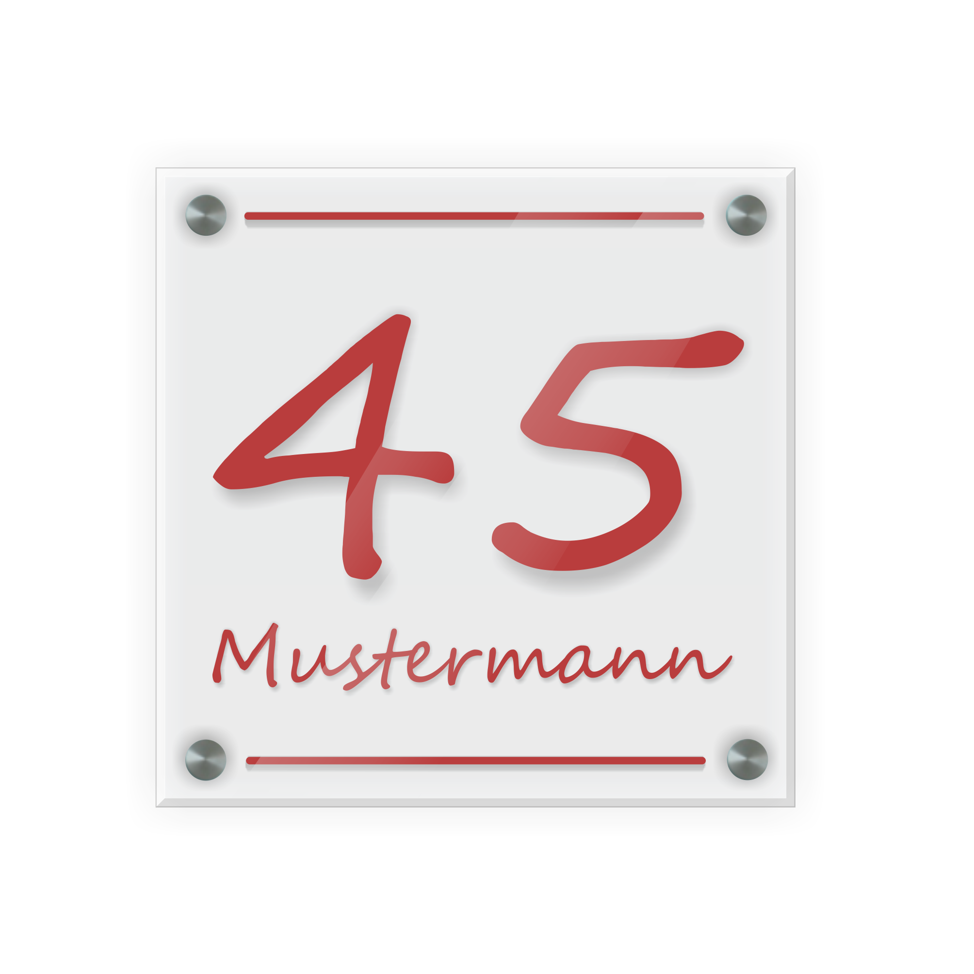 Personalisiertes Türschild | Design 3 |  Hausnummer und Wunschtext | aus Acrylglas 20x20 cm inkl. Aluminium-Abstandshalter   
