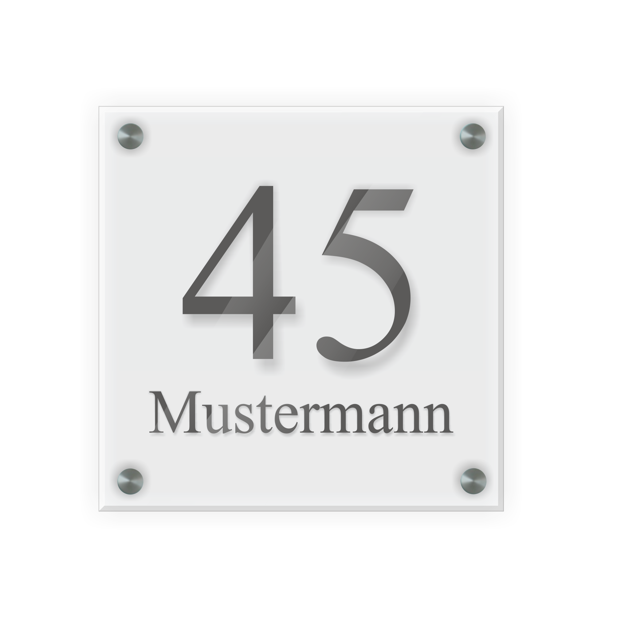 Personalisiertes Türschild | Design 2 |  Hausnummer und Wunschtext | aus Acrylglas 20x20 cm inkl. Aluminium-Abstandshalter   