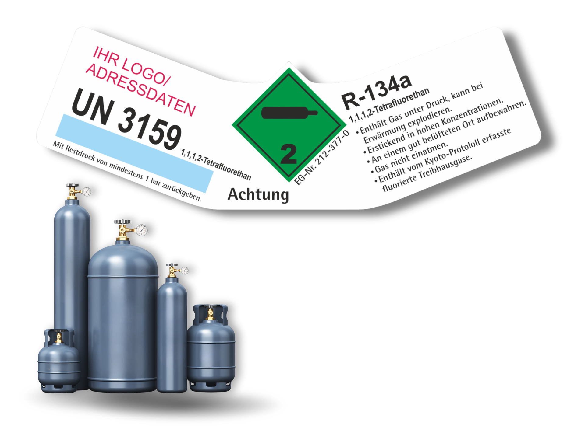 Kältemittel Gemisch R134 A UN 3159 | Gefahrgut Kennzeichnung Aufkleber | ADR & DIN EN ISO | Personalisierung