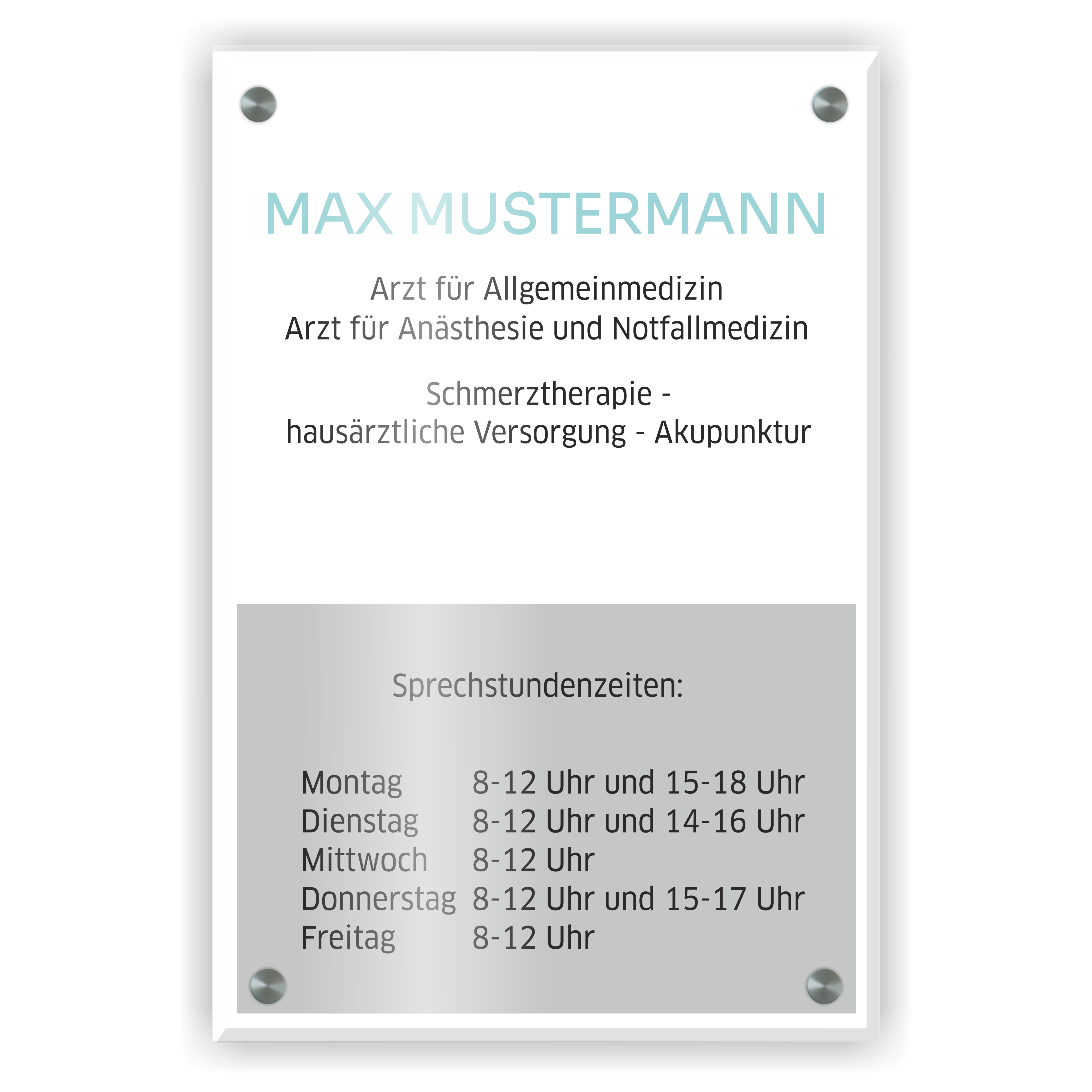Firmenschild aus Acrylglas oder Alu-Verbund inkl. Abstandshalter und Beschriftung 