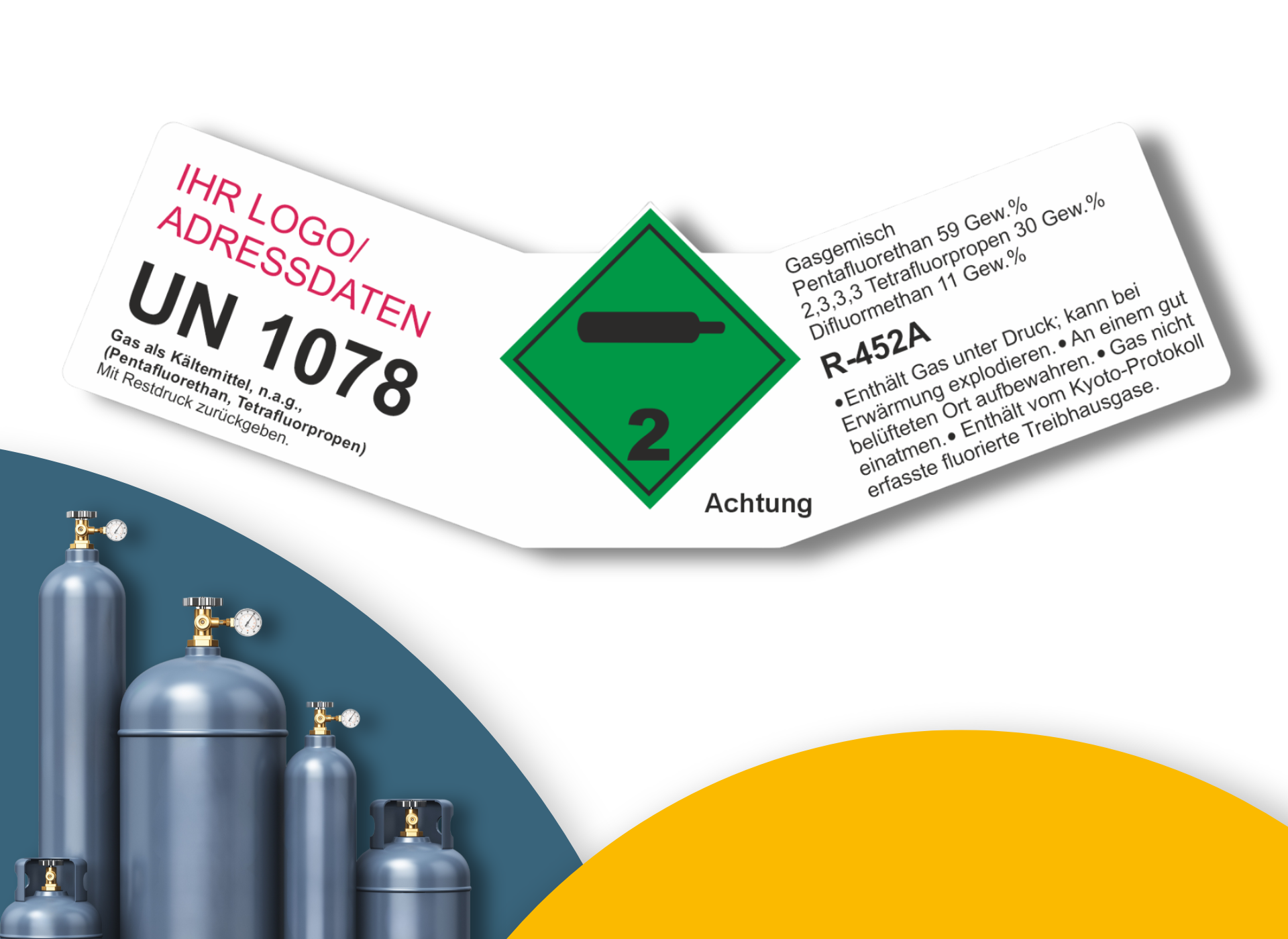 Kältemittel Gemisch R-452A UN 1078 | Gefahrgut Kennzeichnung Aufkleber | ADR & DIN EN ISO | Personalisierung 