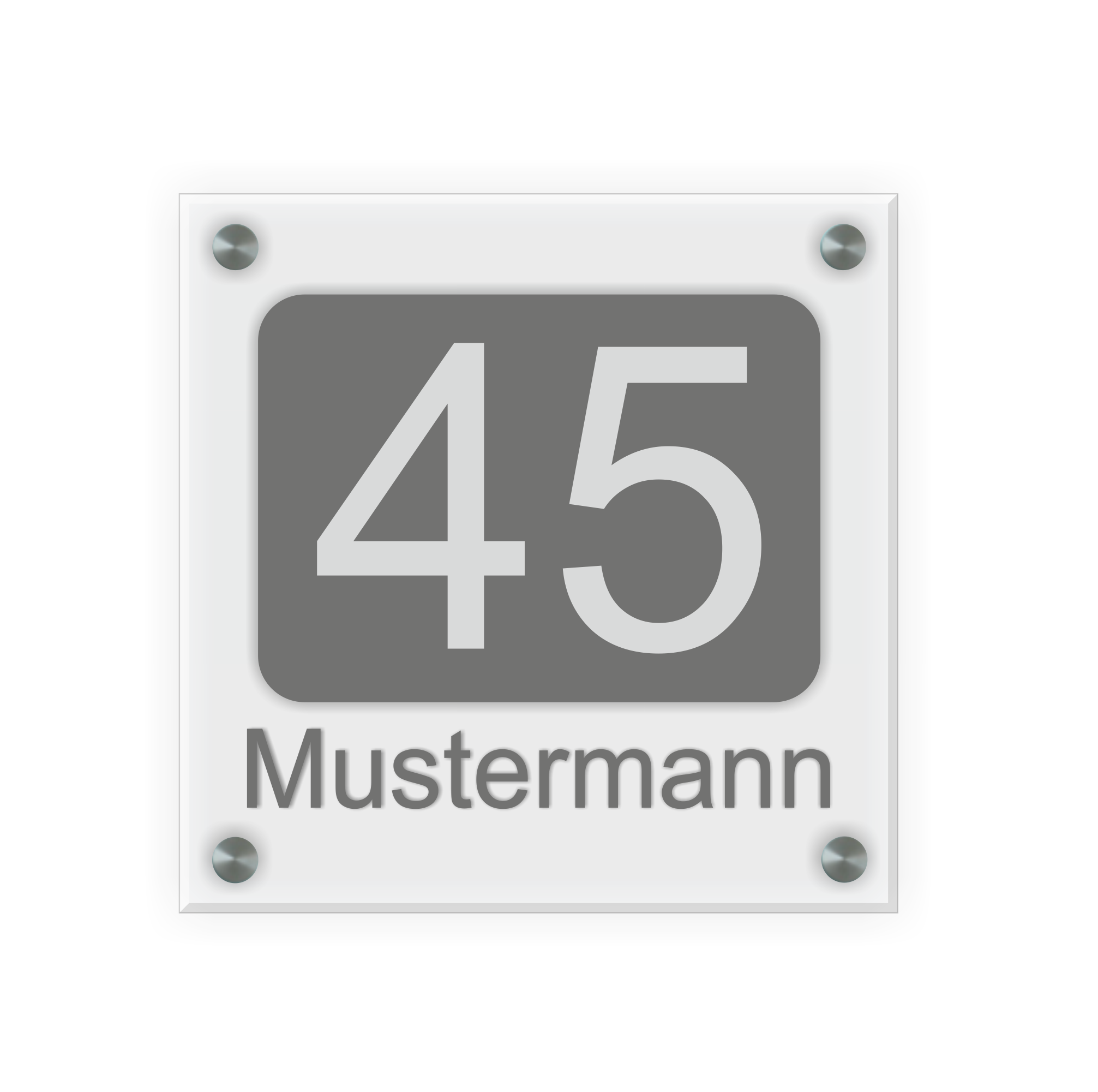 Personalisiertes Türschild | Design 7 |  Hausnummer und Wunschtext | aus Acrylglas 20x20 cm inkl. Aluminium-Abstandshalter 