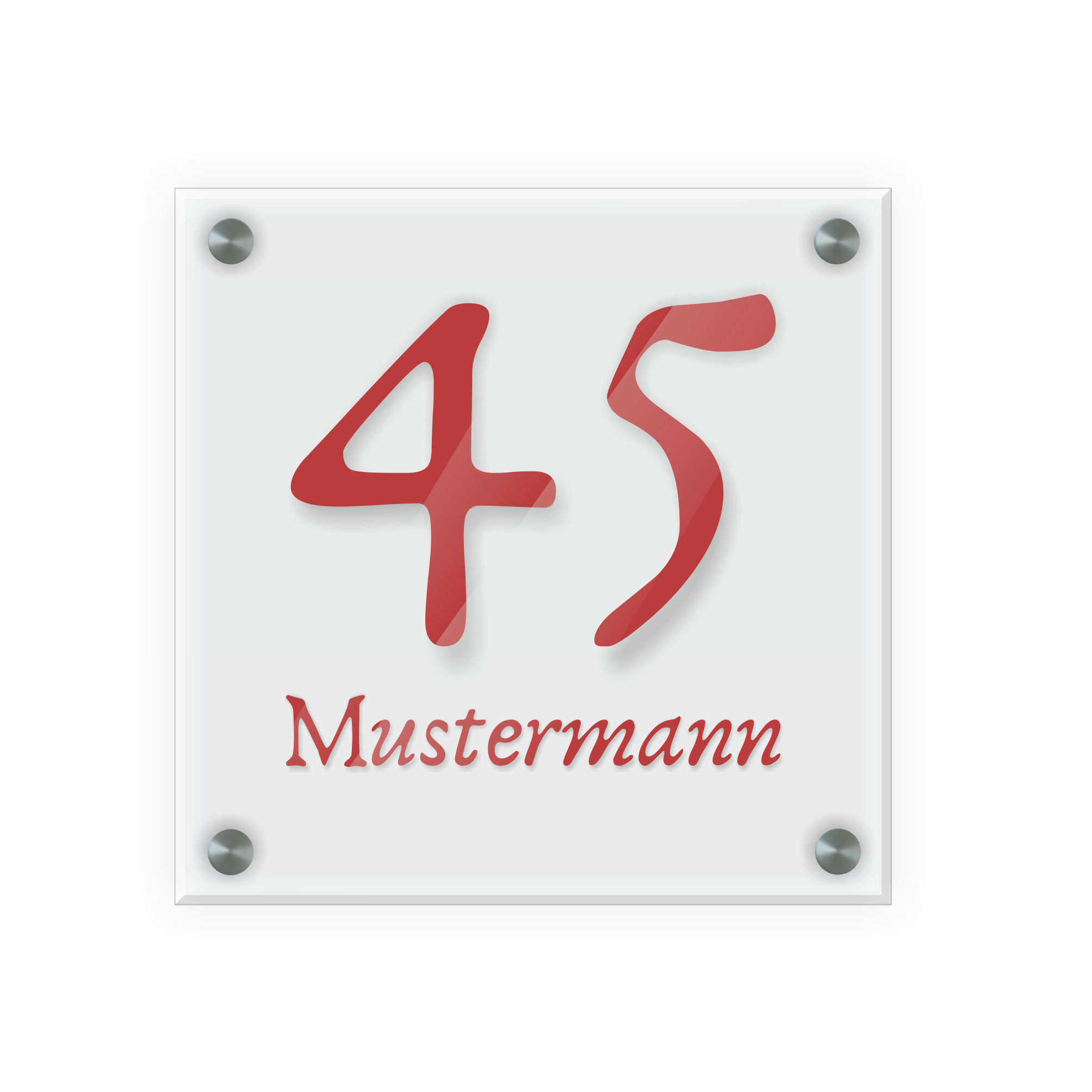 Personalisiertes Türschild | Design 1 |  Hausnummer und Wunschtext | aus Acrylglas 20x20 cm inkl. Aluminium-Abstandshalter   