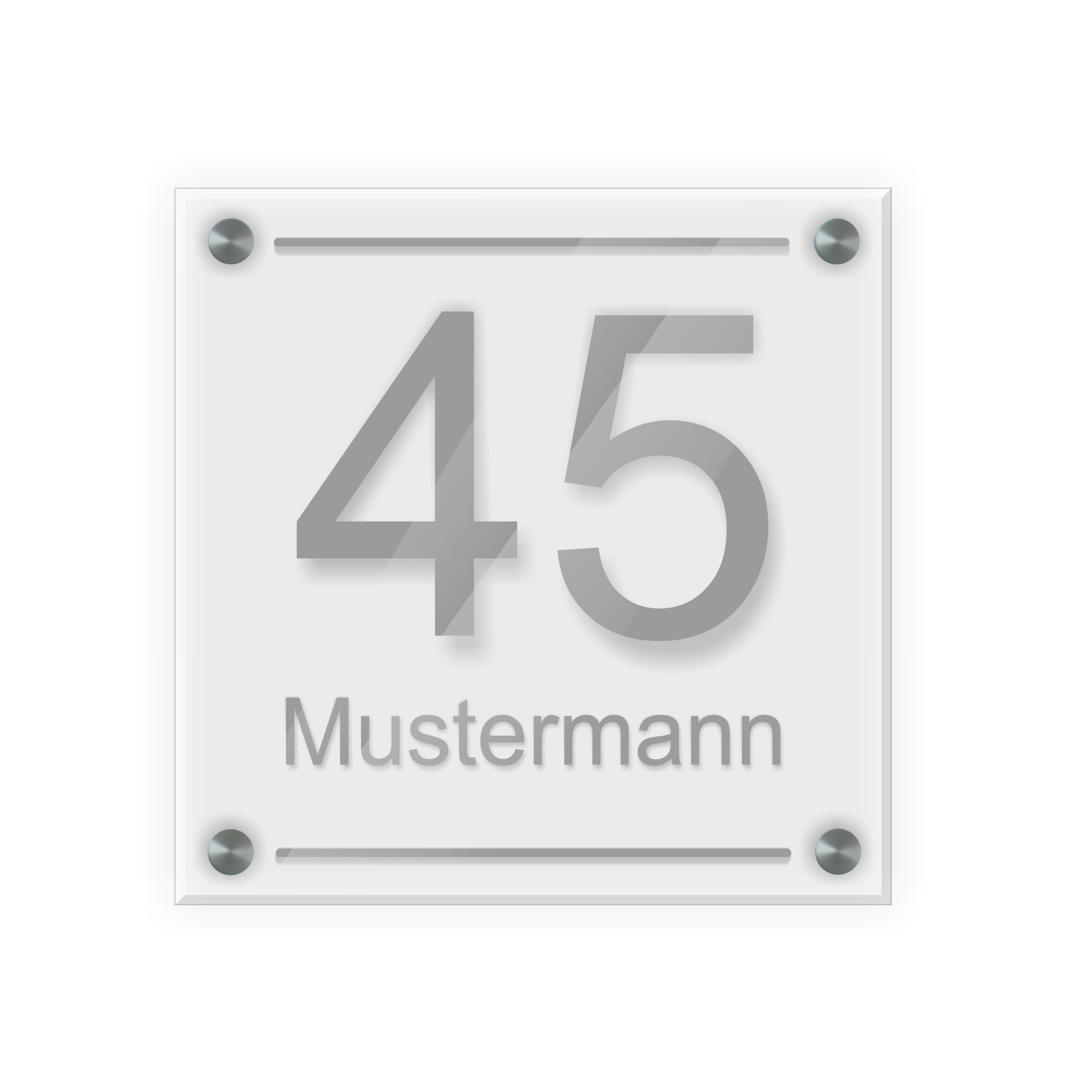 Personalisiertes Türschild | Design 3 |  Hausnummer und Wunschtext | aus Acrylglas 20x20 cm inkl. Aluminium-Abstandshalter   
