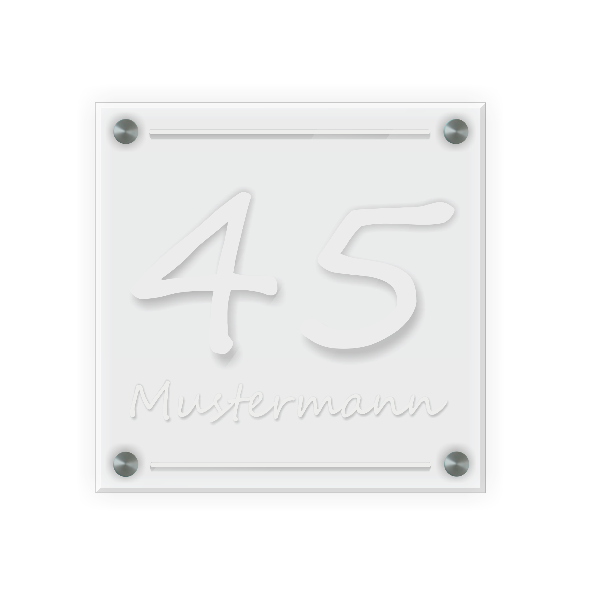 Personalisiertes Türschild | Design 3 |  Hausnummer und Wunschtext | aus Acrylglas 20x20 cm inkl. Aluminium-Abstandshalter   