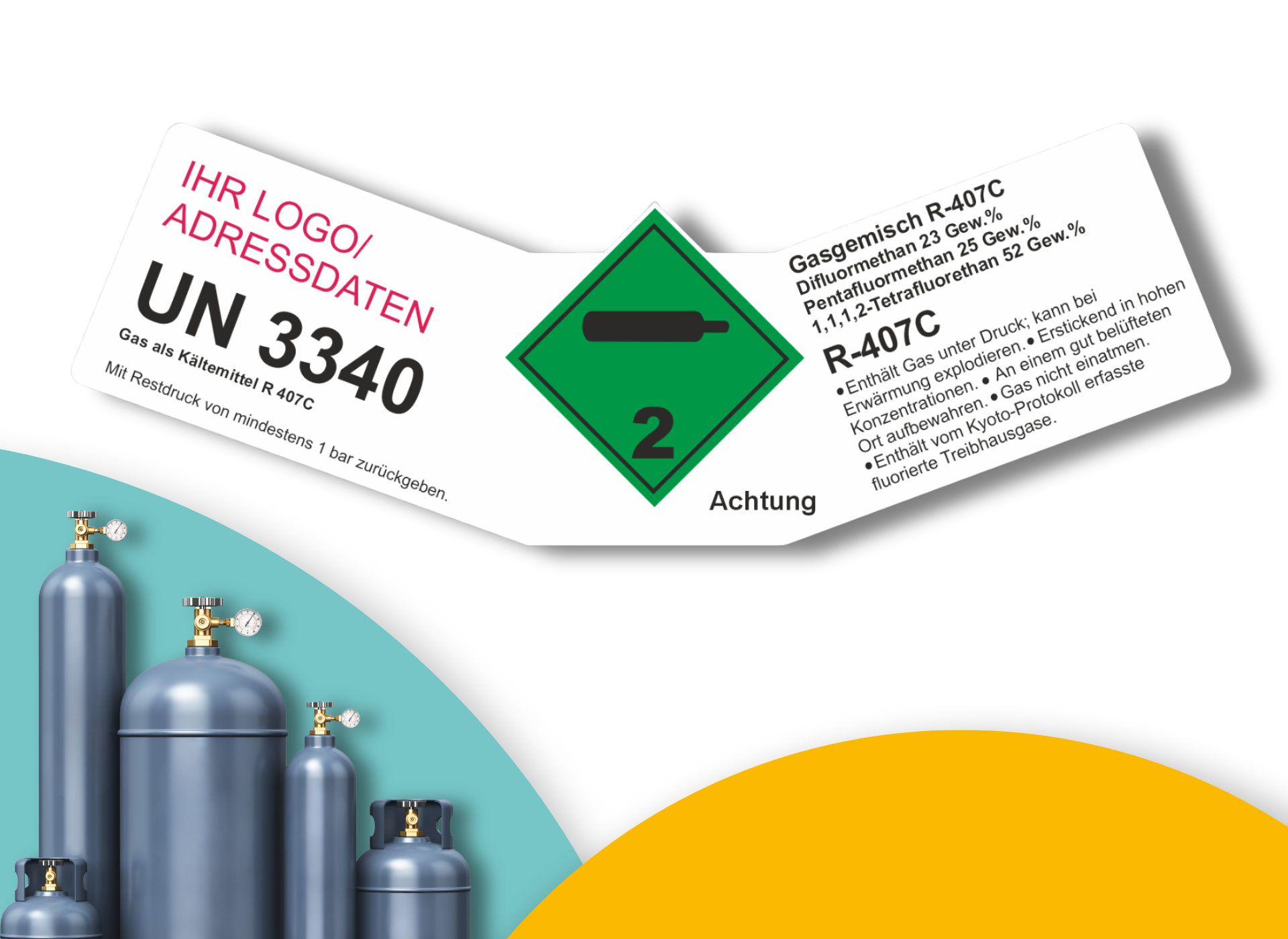 Kältemittel Gemisch R-407C UN 3340 | Gefahrgut Kennzeichnung Aufkleber | ADR & DIN EN ISO | Personalisierung